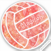 Sticker filles nom boho floral orange volleyball (Devant)