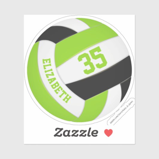 Sticker filles nom jersey numéro lime noir volleyball (Feuille)