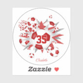 Sticker filles nom jersey numéro rouge soccer balle souffl (Feuille)