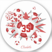 Sticker filles nom jersey numéro rouge soccer balle souffl (Devant)