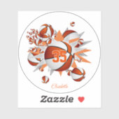 Sticker filles nom sur orange blanc basketballs étoiles (Feuille)
