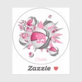 Sticker filles nom sur pink grey basketballs stars (Feuille)