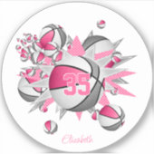 Sticker filles nom sur pink grey basketballs stars (Devant)