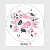 Sticker filles nom sur rose noir football balle souffle (Feuille)