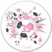 Sticker filles nom sur rose noir football balle souffle (Devant)