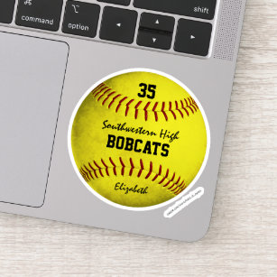 Sticker filles sale jaune softball personnalisé nom de l'é