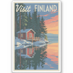 Sticker Finlande Lake Travel Art Vintage