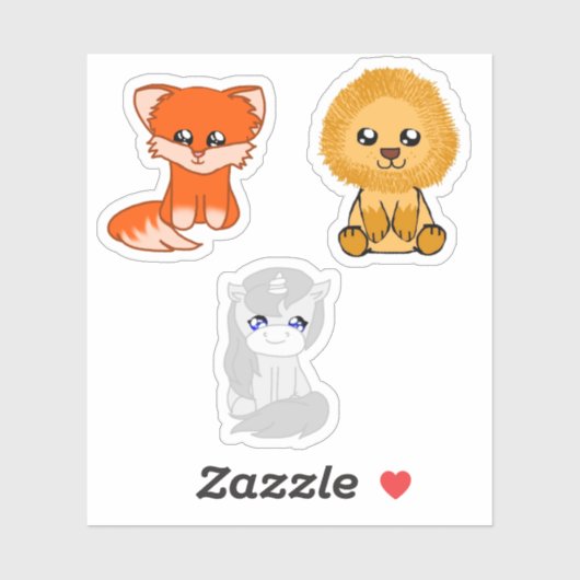 Sticker Firefight Fox, Liam Lion, Plain Little Unicorn (Feuille)