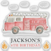 Sticker Firetruck Calling All Firefigthers Boy Birthday (Devant)