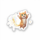 Sticker Fireworks Tail Cat Jumping Feline New Year Sparkle (Recto)