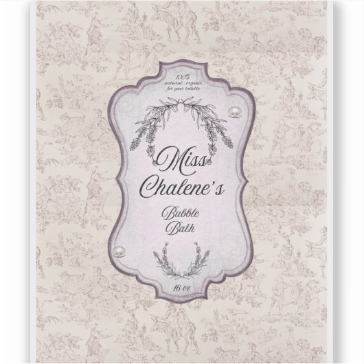 Sticker Flacon Pot Antique Bain Moussant Rose Vintage  (Devant)
