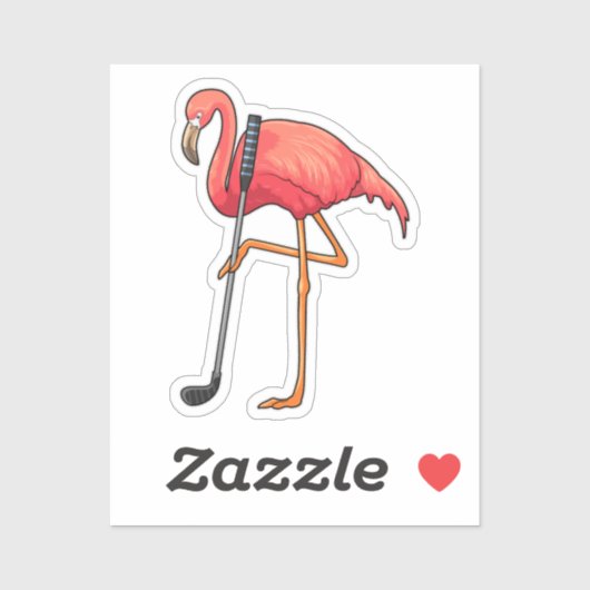 Sticker Flamant rose à Golf avec Golf Club (Feuille)