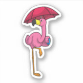 Sticker Flamant rose à la pluie avec parapluie (Devant)