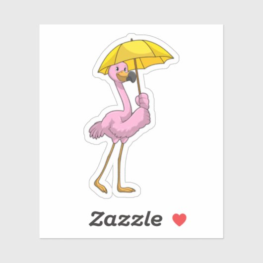 Sticker Flamant rose à la pluie avec parapluie (Feuille)