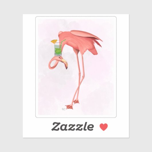 Sticker Flamant rose avec Cocktail (Feuille)