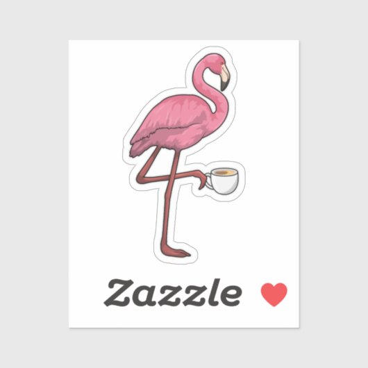 Sticker Flamant rose avec la coupe du café (Feuille)