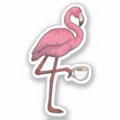 Sticker Flamant rose avec la coupe du café (Recto)