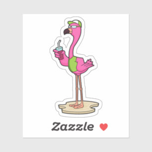 Sticker Flamant rose avec Lunettes de soleil & Casquette