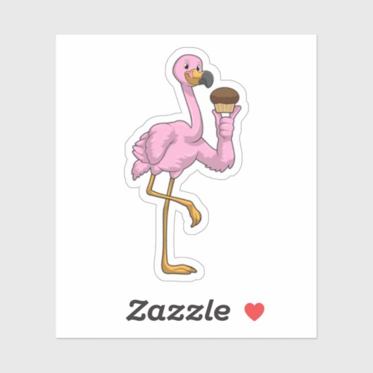 Sticker Flamant rose avec muffin (Feuille)