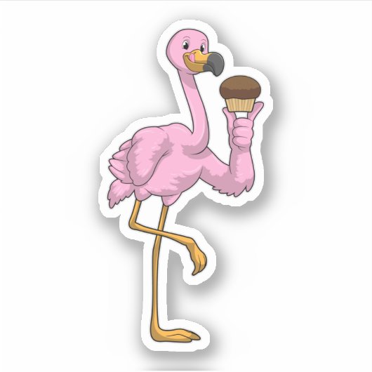 Sticker Flamant rose avec muffin (Devant)