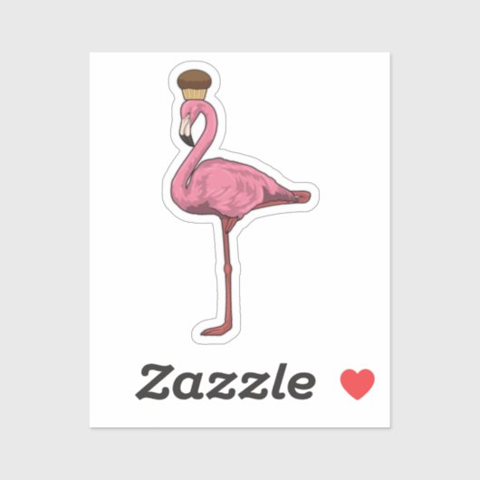Sticker Flamant rose avec muffin (Feuille)
