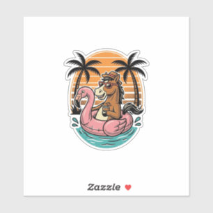 Sticker Flamant Rose Cheval Vintage Flotteur Conception De