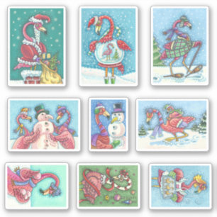 STICKER FLAMANT ROSE CHRISTMAS BIRDS DE CHRISTMAS