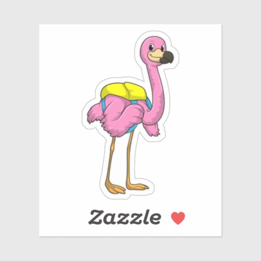 Sticker Flamant rose comme élèves avec sac scolaire (Feuille)