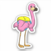 Sticker Flamant rose comme élèves avec sac scolaire (Devant)