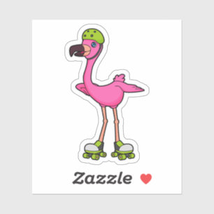 Sticker Flamant rose comme Patineur avec Roller Patins & C