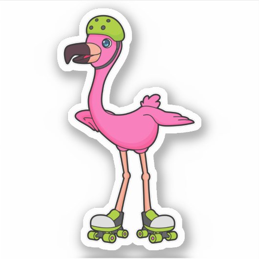 Sticker Flamant rose comme Patineur avec Roller Patins & C (Devant)