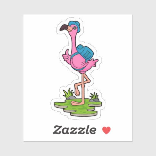 Sticker Flamant rose comme randonneur avec sac à dos (Feuille)