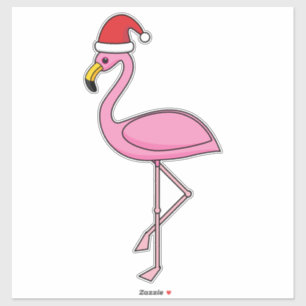 Sticker Flamant rose de Noël avec Santa Hat