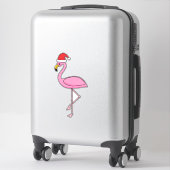 Sticker Flamant rose de Noël avec Santa Hat (Sur valise)