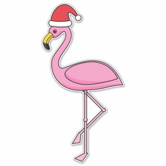 Sticker Flamant rose de Noël avec Santa Hat (Devant)