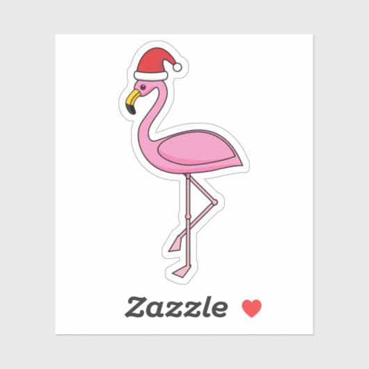 Sticker Flamant rose de Noël avec Santa Hat (Feuille)