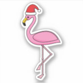 Sticker Flamant rose de Noël avec Santa Hat (Devant)