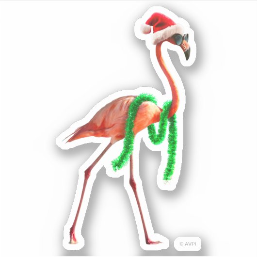 Sticker Flamant rose de Noël sur la plage (Devant)