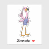 Sticker Flamant rose en coiffeur avec ciseaux (Feuille)