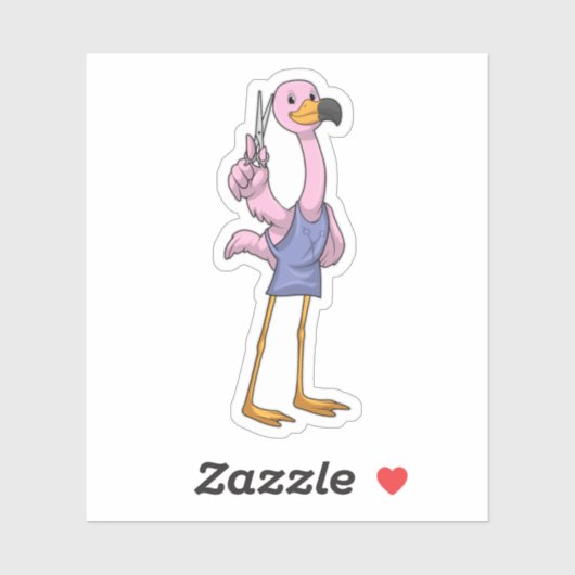 Sticker Flamant rose en coiffeur avec ciseaux (Feuille)
