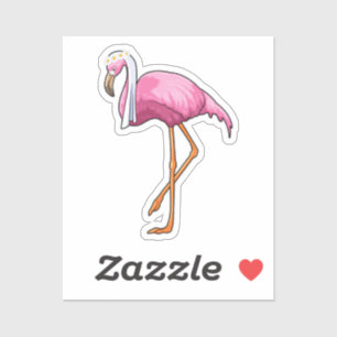Sticker Flamant rose en mariée avec voile