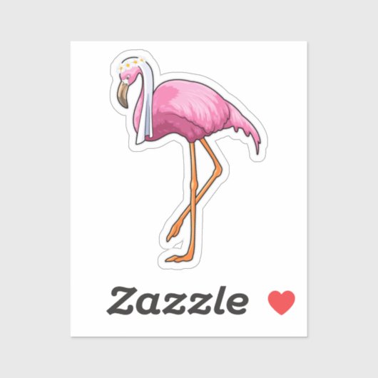 Sticker Flamant rose en mariée avec voile (Feuille)