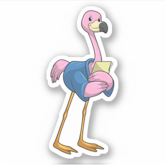 Sticker Flamant rose en tant que secrétaire avec Bloc-note (Devant)