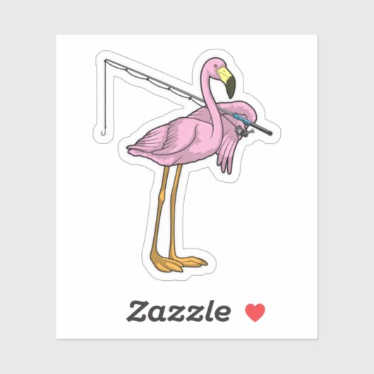 Sticker Flamant rose Pêche Pêcheur Pêcheur canne (Feuille)