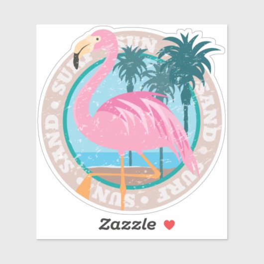 Sticker Flamant rose Retro Miami Beach Look (Feuille)