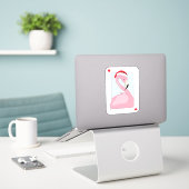 Sticker Flamant rose rose à Santa Hat (Ordinateur portable sur le bureau)