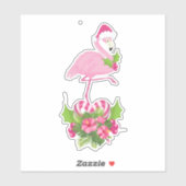 Sticker Flamant rose rose à Santa Hat Noël Whimsical (Feuille)