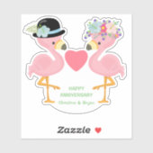 Sticker Flamant rose rose Anniversaire Couple Contour (Feuille)