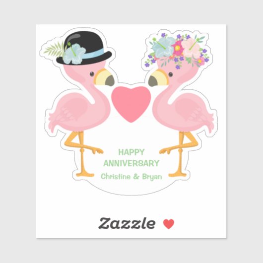 Sticker Flamant rose rose Anniversaire Couple Contour (Feuille)