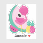 Sticker Flamant rose rose avec pastèque et ananas (Feuille)